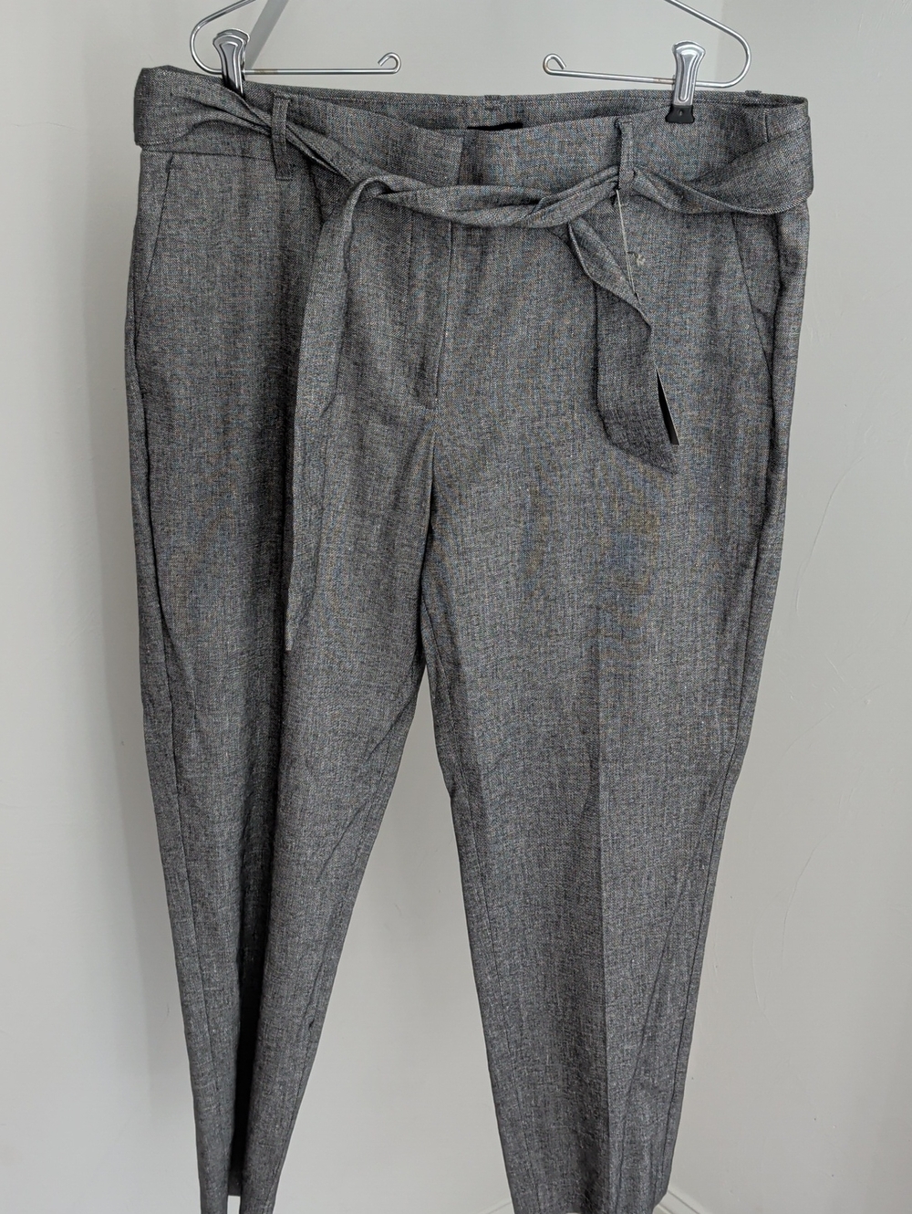 Gray LOFT Linen-blend Slim Dress Pants with Tie Waist